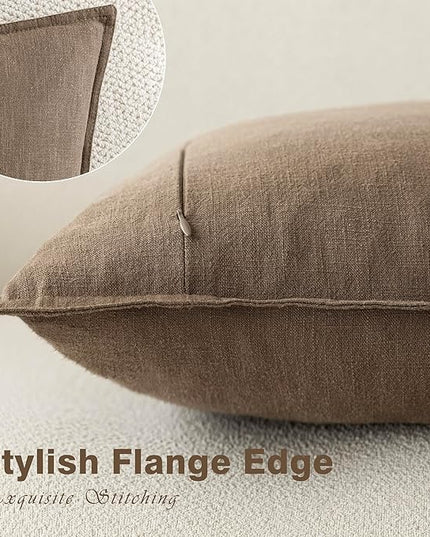 Foindtower Pack of 2, Decorative Linen Soild Throw Pillow Covers Soft Accent Cushion Case Boho Farmhouse Neutral Pillowcase for Chair Couch Sofa Bedroom Living Room Home Decor 20 x 20 Inch Light Brown