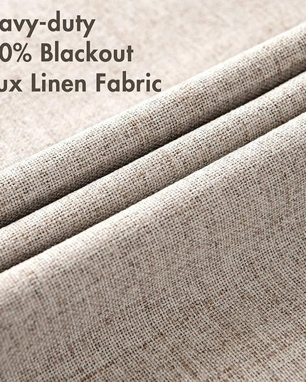 MIULEE Linen Texture Curtains for Bedroom Solid 100% Blackout Thermal Insulated Khaki Curtains Grommet Room Darkening Drapes Luxury Decor for Living Room Nursery 52x96 Inch (2 Panels)