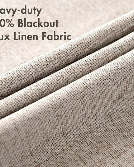 MIULEE Linen Blackout Curtains and Drapes 100% Room Darkening Thermal Insulated Grommet Window Panels with Coating 2 PCs W 42 x L 90 inches Khaki