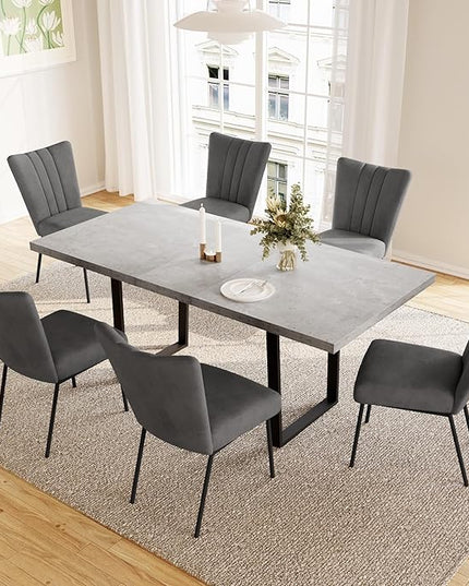 ZckyCine Modern Mid-Century Dining Table Set for 6-8 People Kitchen Dining Room Table Set Extendable Wood Dining Table and 6 Upholstered Chairs, Home Kitchen Furniture