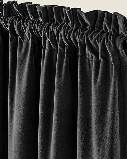 Lazzzy Velvet Blackout Curtains Thermal Insulated Room Window Drapes Super Soft Luxury Curtains for Living Room Bedroom Rod Pocket 2 Panels, Black, 52" W x 72" L