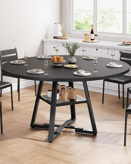 51'' Round Dining Table for 6,Kitchen Dining Room Circle Dinner Pedestal Table,Space Saving Wood Kitchen & Dining Room Furniture (Black, 51In)