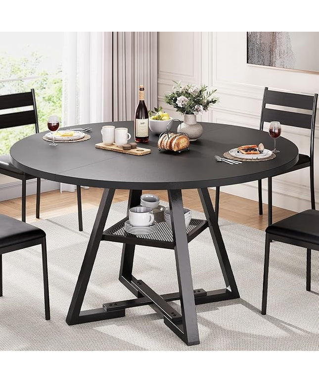 Round Dining Table for 4,Kitchen Dining Room Circle Dinner Pedestal Table,Space Saving Wood Kitchen & Dining Room Furniture (Black, 47In)