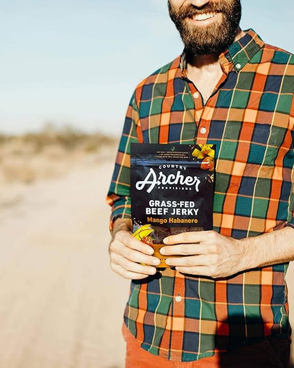 Country Archer Grass-Fed Beef Jerky - Beef Jerky Snack Pack, Beef Jerky Bulk, Individual Beef Jerky Pack, Protein Snack, Country Archer Beef Jerky, Gluten Free, Paleo - Mango Habanero, 16 oz