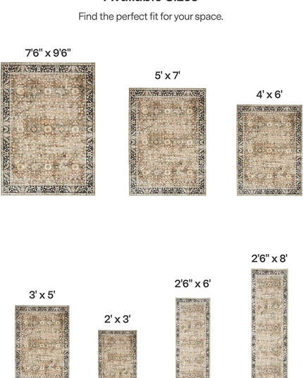 ReaLife Machine Washable Area Rug - Living Room Bedroom Bathroom Kitchen Entryway Office - Padded Low Pile Stain Resistant Premium - Boho Farmhouse Vintage - BEV - Beige Tan Brown 7'6" x 9'6"