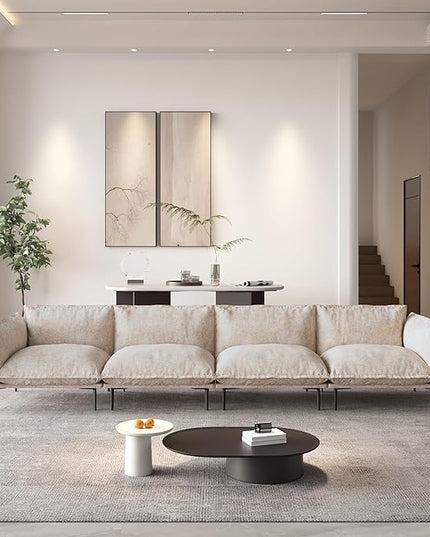 WJShome Sectional Couches for Living Room, Velvet 147" Modern 4 Seater Sofa with Removable Cushions Comfort Deep Seat ForApartment, 8" High Metal Legs, Easy to Clean, Oatmeal