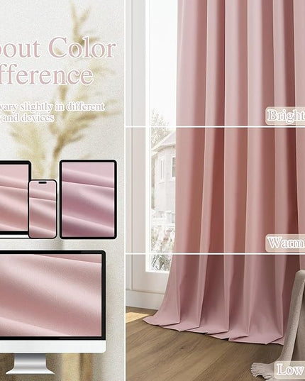 Guken 100% Blackout Linen Curtains 84 Inch 2 Panels Set for Girl's Bedroom, Living Room, Nursery, Back Tab Thermal Insulated Black Out Drapes Room Darkening, Pink