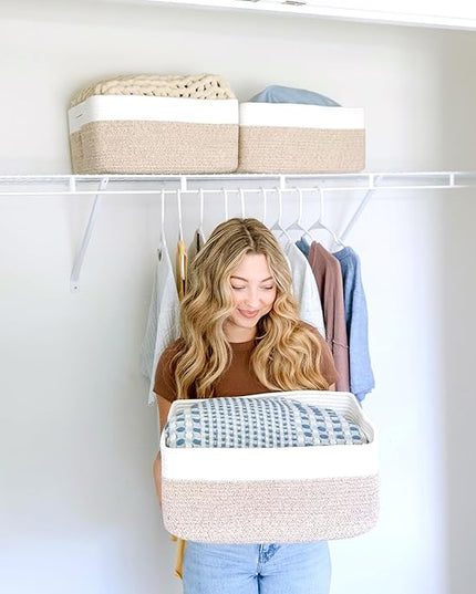 NaturalCozy Storage Baskets 16.8”x13”x7.6” Cotton Rope Woven Baskets for Organizing 3-Pack | Toy Storage Bins | Basket for Shelves, Laundry, Blanket, Clothes, Closet, Kitchen, Bathroom, Gifts