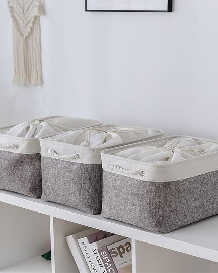 TheWarmHome Storage Baskets for Organizing, X Large - 3 Pack 17.7L×13.8W×9.8H in Foldable Storage Bins for Shelves, Fabric Storage Box for Closet Nursery Toy Gift (White & Grey)