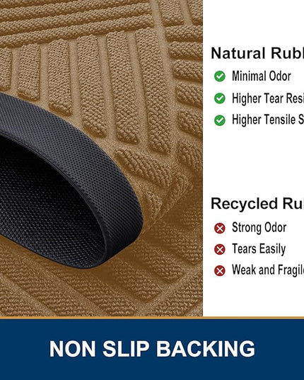 Smiry Half Circle Front Door Mat Outside Entrance, Heavy Duty Outdoor Indoor Natural Rubber Doormat, Non Slip, Trap Dirt and Moisture, Easy Clean Low Profile Patio Porch Entryway Mat, 29.5x17, Coffee