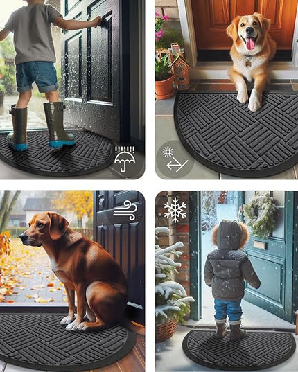 Smiry Half Circle Front Door Mat Outside Entrance,Heavy Duty Outdoor Indoor Natural Rubber Doormat,Non Slip,Trap Dirt and Moisture,Easy Clean,Low Profile Patio Porch Entryway Mat,29.5x17, Light Grey