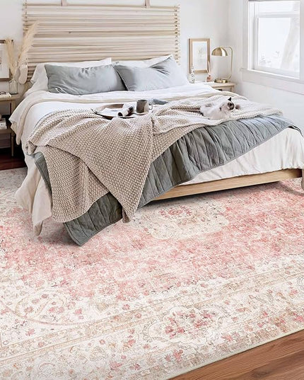 6x9 Area Rugs Washable,Pink Rug for Living Room Bedroom Kitchen,Large Boho Vintage Bohemian Distressed Carpet Non Slip,Blush