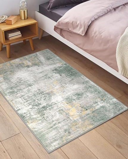 IOHOUZE Small Abstract Area Rug 2x3 Ft Entryway Rugs Washable Door Mat Indoor Entrance, Printed Faux Wool Non Slip Floor Carpet for Foyer Front Door Sink, Light Green/Gray/Orange