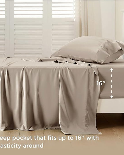 Bedsure Cooling Sheets Twin, Rayon Derived from Bamboo, Breathable & Soft Twin Sheets Set, Deep Pocket Up to 16 Inches, Hotel Luxury Silky Bedding for Hot Sleepers, Simply Taupe