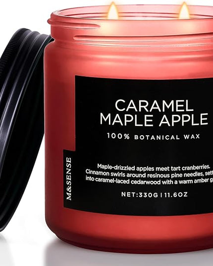 M&SENSE Caramel Apple Pie Candles for Home Scented, Natural Soy Wax 11.6oz Long Lasting 70 Hours Clean Non Toxic Large 2 Wick Candle Gifts for Thanksgiving Housewarming