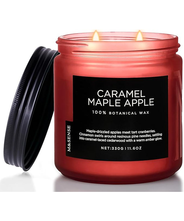 M&SENSE Caramel Apple Pie Candles for Home Scented, Natural Soy Wax 11.6oz Long Lasting 70 Hours Clean Non Toxic Large 2 Wick Candle Gifts for Thanksgiving Housewarming
