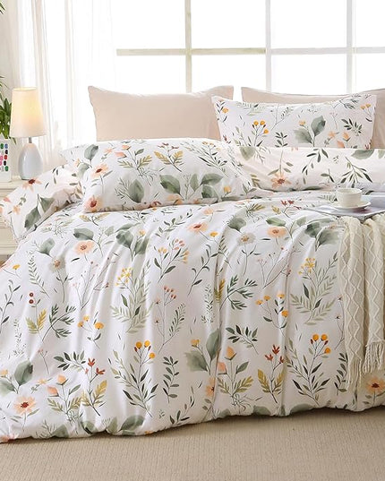 MUXHOMO Garden Leaves Bed in a Bag King 7 Pieces, King Comforter Set Reversible Botanical Flowers Design, Ultra Soft & Breathable Bedding Sets with Comforter, Sheets, Pillowcases & Shams