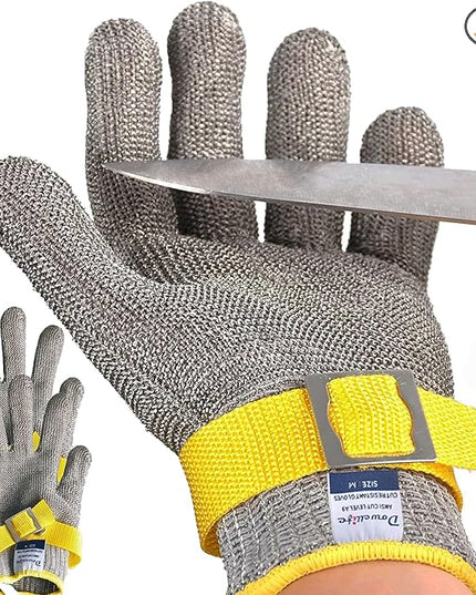 Dowellife Comfortable ANSI A9 Cut Resistant Glove Food Grade, Mesh Metal Kithcen Glove for Chef Oyster Shucking Mandoline Knife Butcher Meat Cutting(Large-3 Pcs)