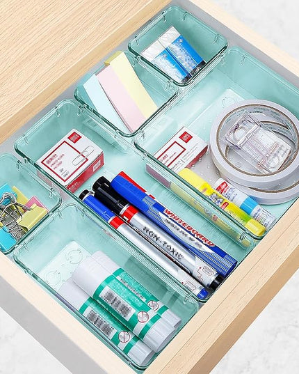 10 PCS Drawer Organizer Set, 4 Varied Size Bathroom and kitchen Drawer cabinet organizer Trays, Clear Storage Bins for Makeup, Jewelry, Utensils and Gadgets