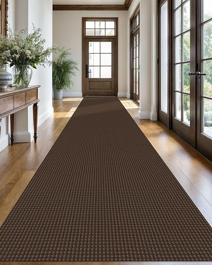 KOZYFLY Extra Long Runners for Hallways 3x20 ft Washable Kitchen Runner Non Slip Rubber Backed Hallway Rug Cotton Entryway Runner Rug Floor Carpet for Indoor Hall, Kitchen, Stair, Reddish Brown/Coffee