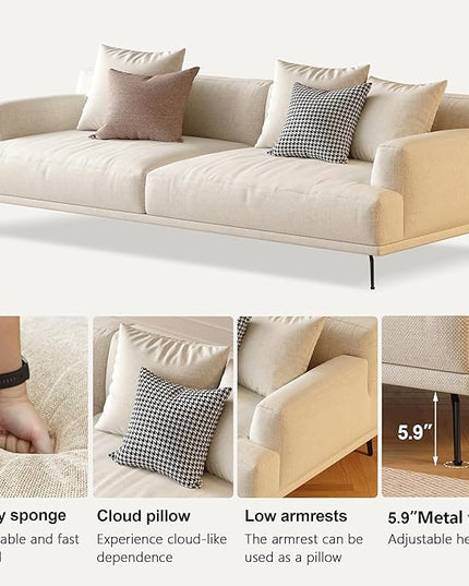 110.2” Modern Sectional Sofa, Oversized Upholstered Couch with Deep Seat, Sturdy Metal Legs, Easy to Assemble, 4 Seater Beige Fabric Sofa for Living Room and Bedroom, Beign