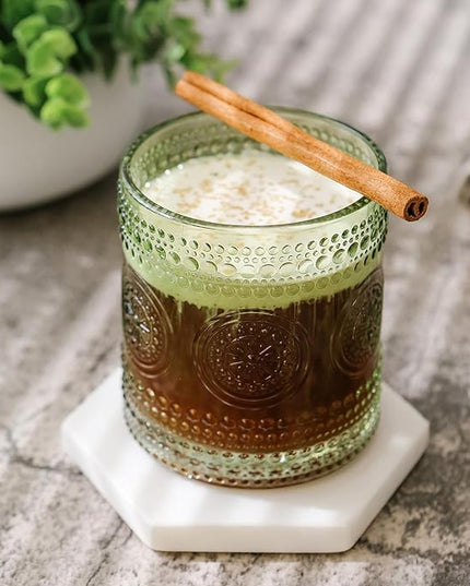 Hobnail Beaded Floral Green Drinking Glasses Set of 6, (10 oz) Vintage Glassware Set by Kate Aspen| Cocktail Glass Set, Juice Glass, Water Cups | Great Hostess Gift & Gift for New Home Owners