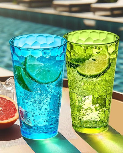 Amazing Abby - Iceberg - 16-Ounce and 24-Ounce Plastic Tumblers (Set of 12), Acrylic Drinking Glasses, Mixed-Color Reusable Plastic Cups, Stackable, BPA-Free, Shatter-Proof, Dishwasher-Safe