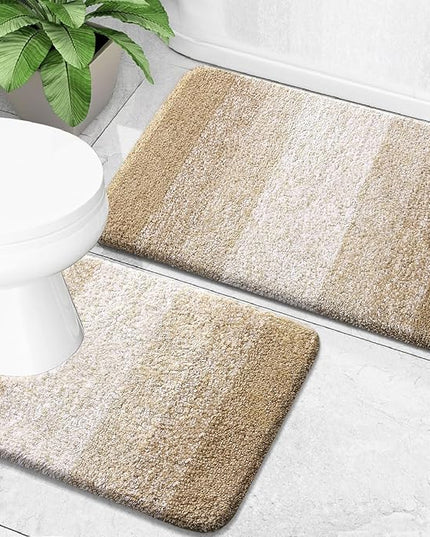 OLANLY Bathroom Rug Set 2 Piece, Soft Absorbent Microfiber Bath Mats and U-Shaped Contour Toilet Rug, Non-Slip, Machine Wash Dry, Plush Shaggy Bath Mats for Bathroom (30"x20"+24"x20", Tan)