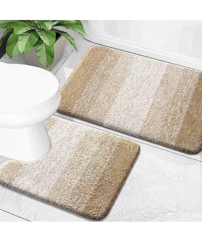 OLANLY Bathroom Rug Set 2 Piece, Soft Absorbent Microfiber Bath Mats and U-Shaped Contour Toilet Rug, Non-Slip, Machine Wash Dry, Plush Shaggy Bath Mats for Bathroom (30"x20"+24"x20", Tan)