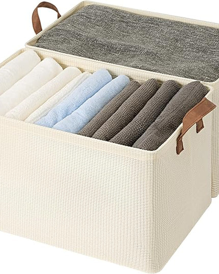 StorageWorks Storage Bins, Shelves Baskets for Organizing, 45L Extra Large Fabric Closet Organizers with Handles, Metal Frame, Beige（Texture）, 2-Pack