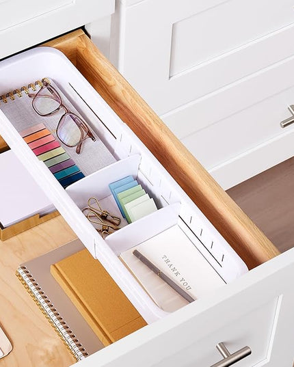 YouCopia DrawerFit Expandable Kitchen Drawer Organizer: Sliding Storage Tray for Utensils & Accessories in Deep Drawers, Expandable 15–23" wide, White Speckled BPA-free