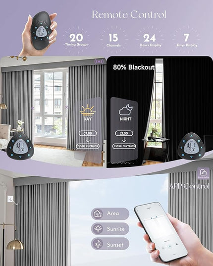 Graywind Hardwired Smart Curtains Compatible with Alexa Google Remote Control Motorized Drape for Sliding Door One-Way or Split Draw, Custom Width to 220" (Kapok Series)