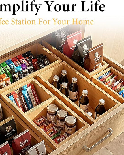 Bamboo Drawer Organizer 5 Pcs for Kitchen Multi-purpose Storage Dividers for Kitchen, Office, Jewelry, Cosmetics, Wooden Drawer Dividers for Drawer Organizer Desk Organizer Gift for Women Gifts Idea