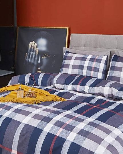 Luxlovery Navy Plaid Comforter Set Queen Navy Blue Buffalo Bedding Set Full Grid Checkered Blanket Quilts Soft Breathable Tartan Dark Blue Comforter Set with 2 Pillowcases