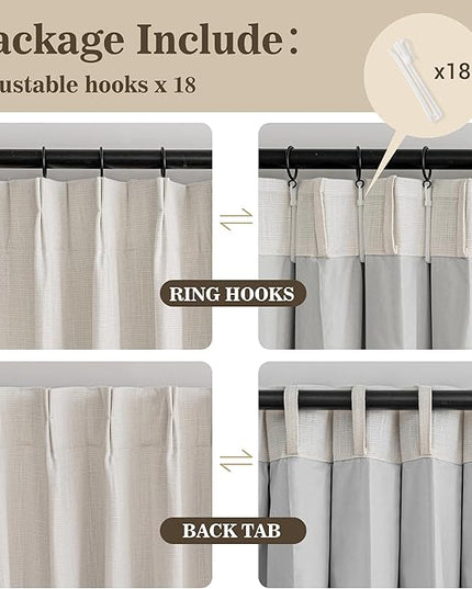 MYSKY HOME Beige Blackout Curtains 90 inches Long Natural Pinch Pleated Curtains for Living Room Bedroom 100% Room Darkening Black Out Window Drapes with Hooks Back Tab, 40" Wide per Panel, 2 Pieces