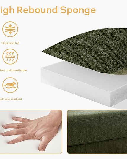 HUIMO Sofa Couch, Mid Century Modern Sofa with Solid Wood Frame, Button Tufted Couch for Bedroom, Living Room, Office, Apartment (Green, 60 inch)
