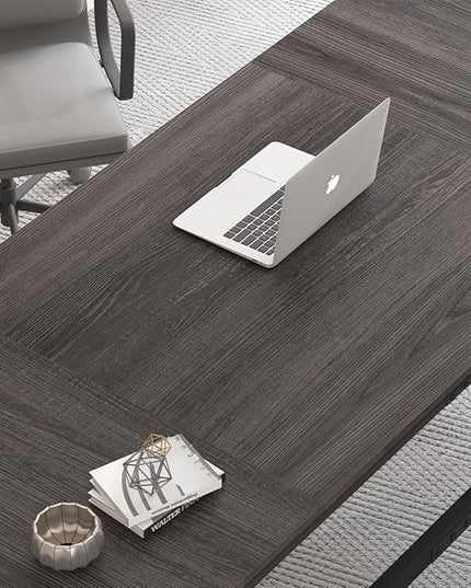 IBF Long Desks for Home Office, Large Metal Wooden Computer Desk for 2 Monitors, 70 Inch Two Person Desk for Executive Work Writing Study Gaming, Industrial Modern Big Double Desk, Dark Gray Oak