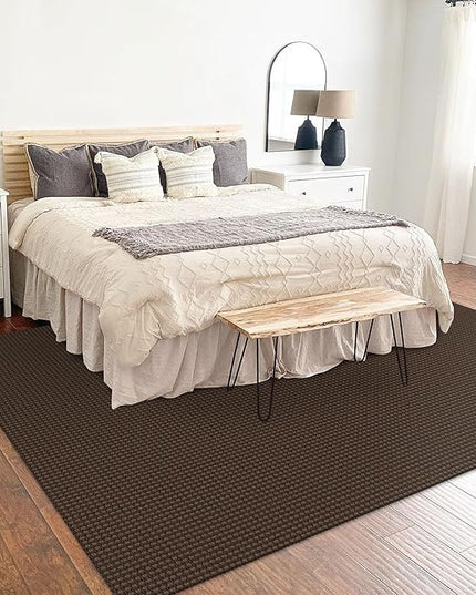 KOZYFLY Washable Area Rug 5x7 ft Rubber Backed Non Slip Rugs for Living Room Braided Cotton Bedroom Rug Woven Office Rugs Indoor Floor Carpets for Dining Bedroom Living Room, Reddish Brown/Coffee