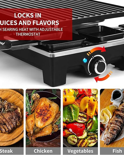 Raclette Table Grill, Techwood Electric Indoor Grill Korean BBQ Grill, Removable 2-in-1 Non-Stick Grill Plate, 1500W Fast Heating with 8 Cheese Melt Pans, Ideal for Parties and Family Fun (Black)