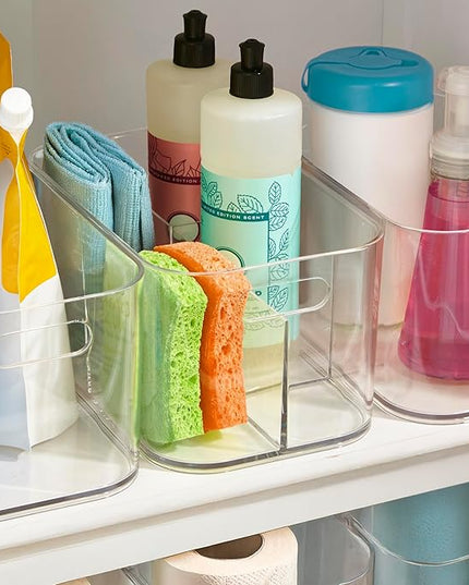 STORi Bliss 5-Compartment Plastic Cosmetics Storage Organizer | Clear | Rectangular Divided Makeup Bin & Vanity Caddy with Pass-Through Handles | Round Corner Design | Made in USA