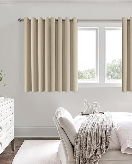 ChrisDowa 100% Blackout Natural Solid Solid Curtains 45 Inches Long 2 Panels for Bedroom Living Room,Farmhouse Room Darkening Thermal Insulated Soundproof Grommet Top Window Treatment Drapes,52x45