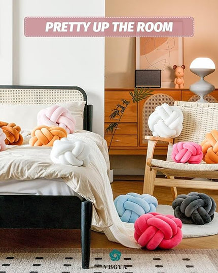 Knot Pillow Ball, Soft Decorative Throw Pillows, 11 Inch Round Plush Knotted Cushion Light Pink, Modern Home Decor for Bedroom, Sofa, Couch
