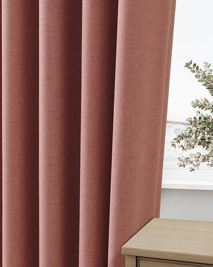Guken Blackout Curtains 72 Inch Length 2 Panels Set for Living Room Bedroom Back Tab Thermal Insulated 100% Black Out Linen Drapes Room Darkening Window Curtains 72 Inches Long,Dusty Rose