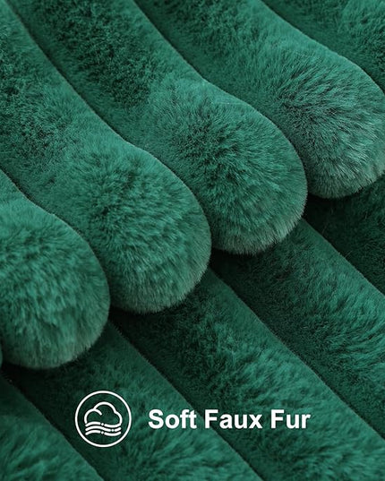 decorUhome Faux Fur Spring Throw Pillow Covers 18x18 Set of 2, Decorative Soft Plush Striped Neutral Couch Euro Pillow Covers with Velvet Back for Sofa, Bed, Living Room Home Decor, Christmas Green