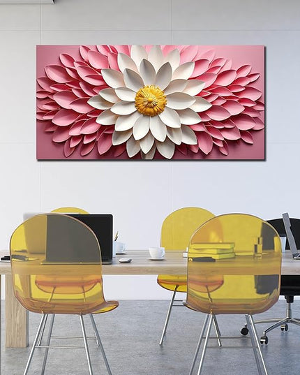 Ouzzlie Large Floral Wall Art Bedroom Pink Canvas Wall Decor Flower Picture Art White Artwork for Living Room Office 29" x 59"