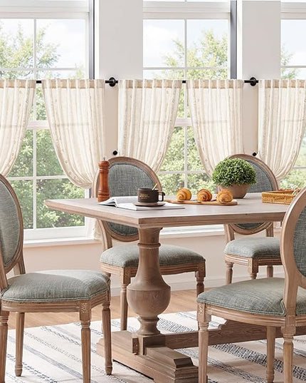 jinchan Winslow Linen Curtains 45 Inch Length Small Window Curtains Embroidered Bordered Floral Drapes Light Filtering for Bathroom Laundry Room Kitchen Farmhouse Decor White on Beige 2 Panels