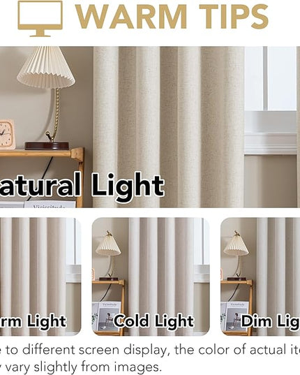 H.VERSAILTEX Linen Curtains 100% Blackout Curtains for Bedroom 96 inch Long Full Light Blocking Nature Linen Blended Window Curtains for Living Room Nickel Grommet (2 Panels, Heathered Linen)