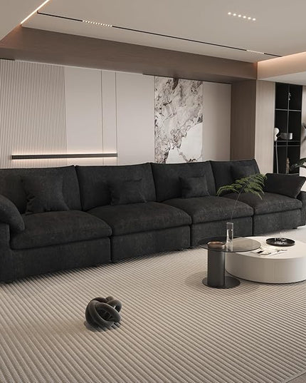 WJShome 160" Cloud Couch Sectional for Living Room, Down Filled Modular Sectional Sofa,4 Seater Convertible Couch, Sofa Covers Washable&Replaceable,Black