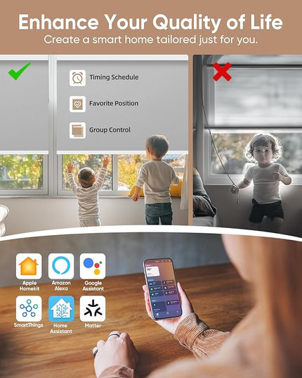 Kincmo Motorized Blinds with Remote,100% Blackout Motorized Roller Shades Work with Apple Homekit,Alexa,Google, Custom Electric Blinds with App,Voice Control (Pure Light Grey)