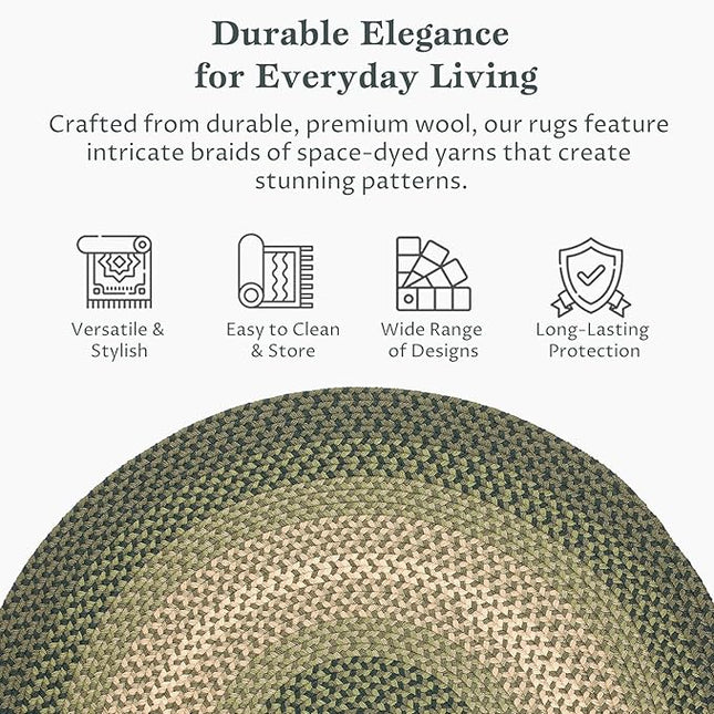 Tranquility TQ22 Green 8' x 8' Round - Braided Area Rug, Home Decor, Floor Mat or Bedroom Rug - Easy Care, Ideal for High Traffic Areas in Hallway and Living Room - Made in USA